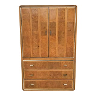 American of Martinsville Art Deco Style Mid-Century Modern Burl Solid Wood Highboy Dresser For Sale