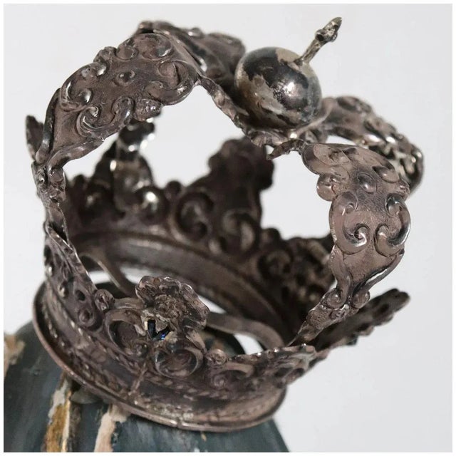 Wood French Painted Wood, Silver and Sapphire Crowned Madonna Figure For Sale - Image 7 of 12