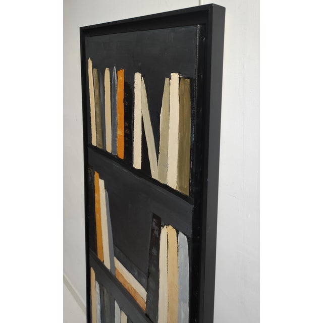 Chronique De L'esprit, Abstract Bookshelf Painting in Neutral Tones, Framed in Black, Contemporary, Framed by Sophie Dumont For Sale - Image 6 of 10