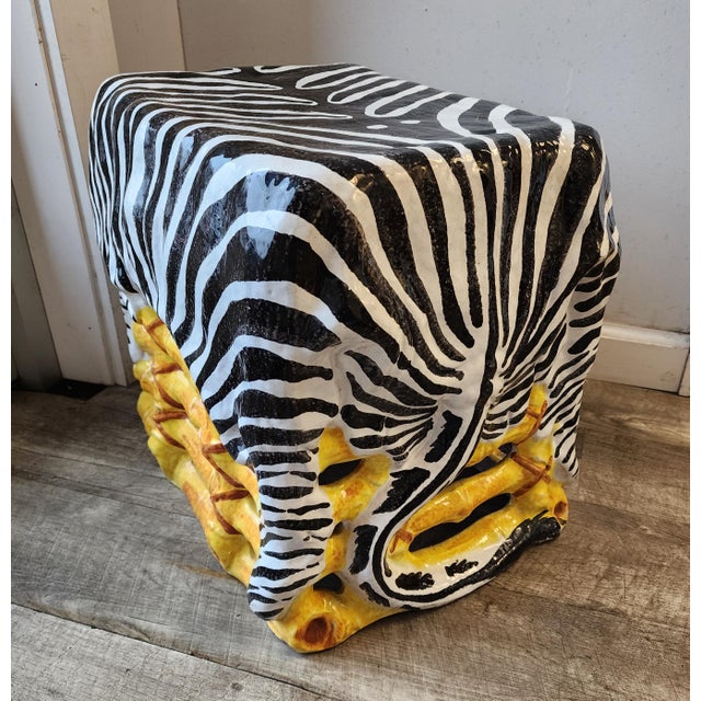 Vintage Italian Glazed Terracotta Faux Bamboo/Zebra Garden Stool - 1960's For Sale - Image 4 of 12