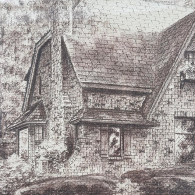 Vintage Signed Pencil Drawing Storybook English Cottage Framed 1989 For Sale - Image 4 of 12