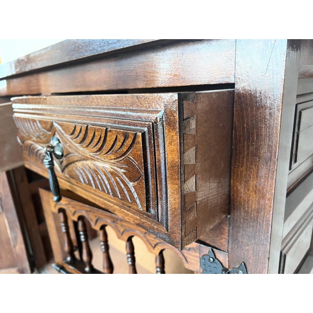 20th Century Large Catalan Spanish Baroque Carved Walnut Credenza or Buffet For Sale - Image 14 of 18