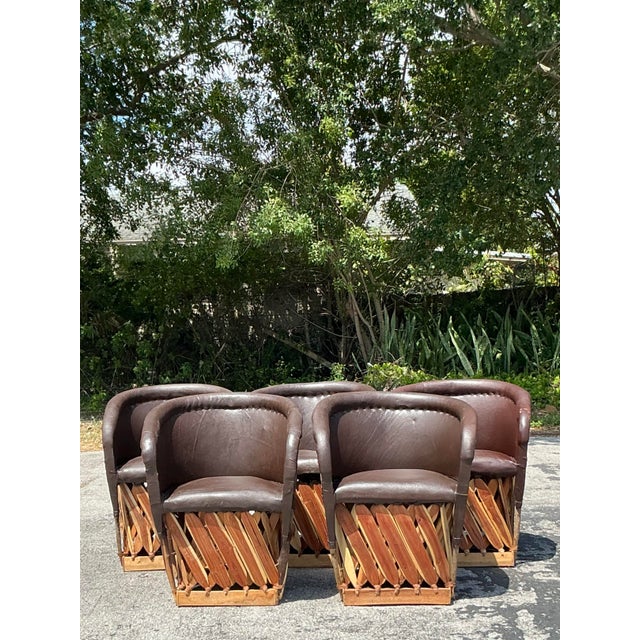 Vintage Boho Leather Equipale Chairs - Set of 5 For Sale - Image 9 of 12