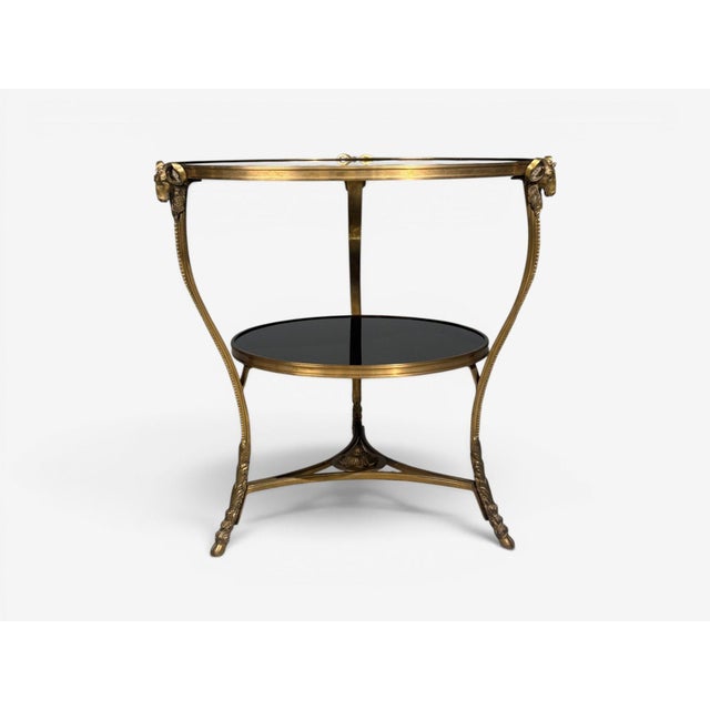 Metal Louis XVI Style, Rams Head Gueridon, Bronze, Black Stone, France, 20th C. For Sale - Image 7 of 14