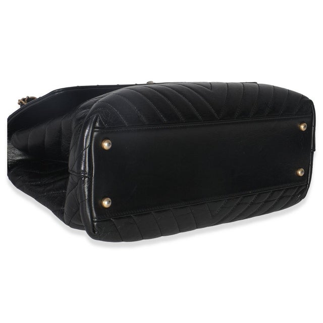 Black Chevron Aged Calfskin Large Coco Top Handle Bag For Sale In New York - Image 6 of 8