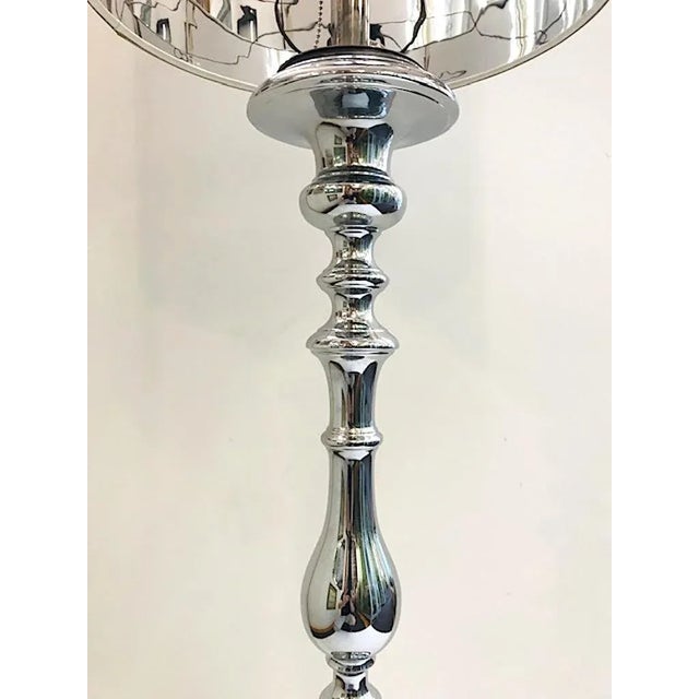 1970s Italian 1970s Chrome "Turned Wood" Style Candlestick Floor Lamp For Sale - Image 5 of 12