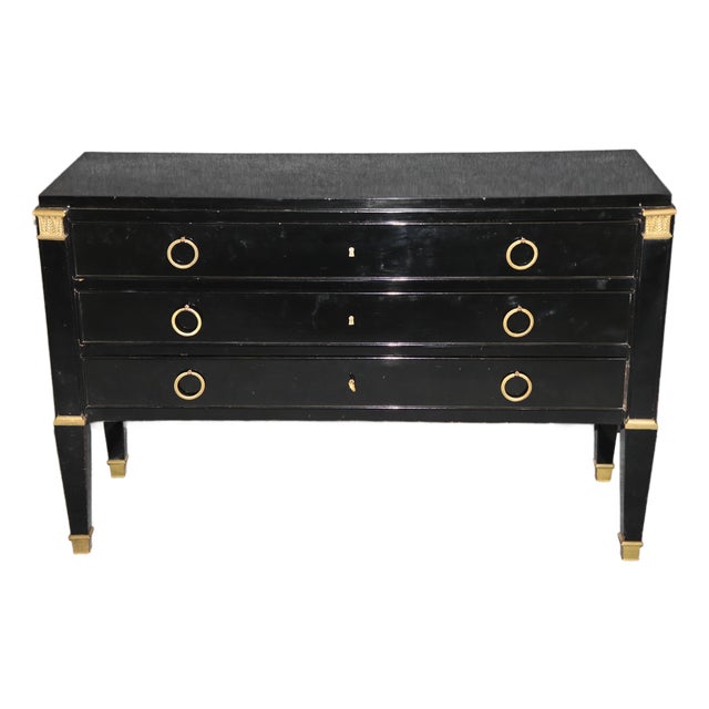 De Coene Freres Designed Directoire Style Black Lacquer & Brass Commode For Sale