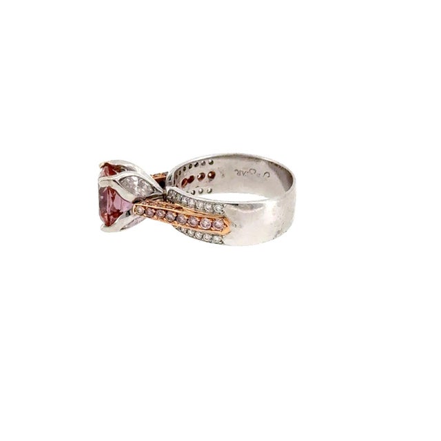 Traditional Platinum & Rose Gold Synthetic Color Change & Natural Diamonds Statement Ring, Size 6.75 For Sale - Image 3 of 6