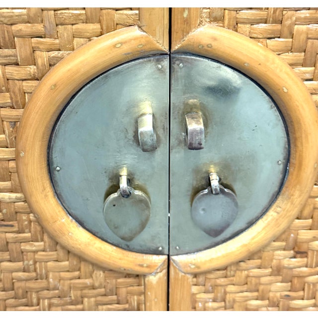 Tan Vintage Woven Rattan Brass Nightstand For Sale - Image 8 of 10