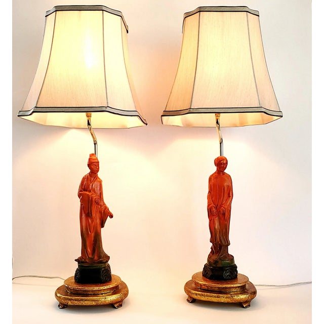 Borghese Lamp Pair by Borghese 1960s Signed & Restored - New Shades For Sale - Image 4 of 18