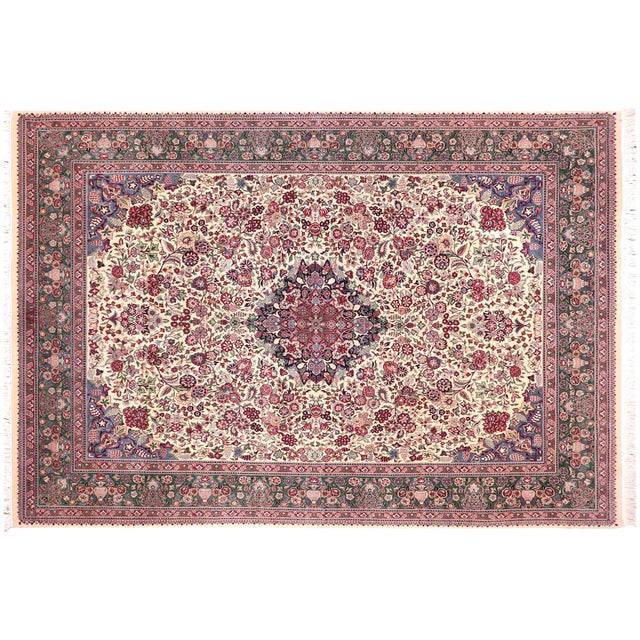 Ivory Elegant Traditional Pak-Persian Ivory/Green Wool Rug - 9'1'' X 12'0'' For Sale - Image 8 of 9