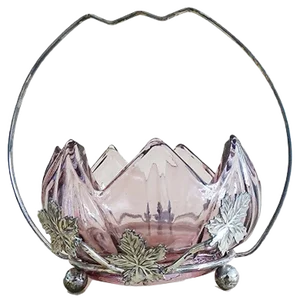 Art Nouveau Silver-Plated Sugar Bowl with Handle & Purple Glass Insert