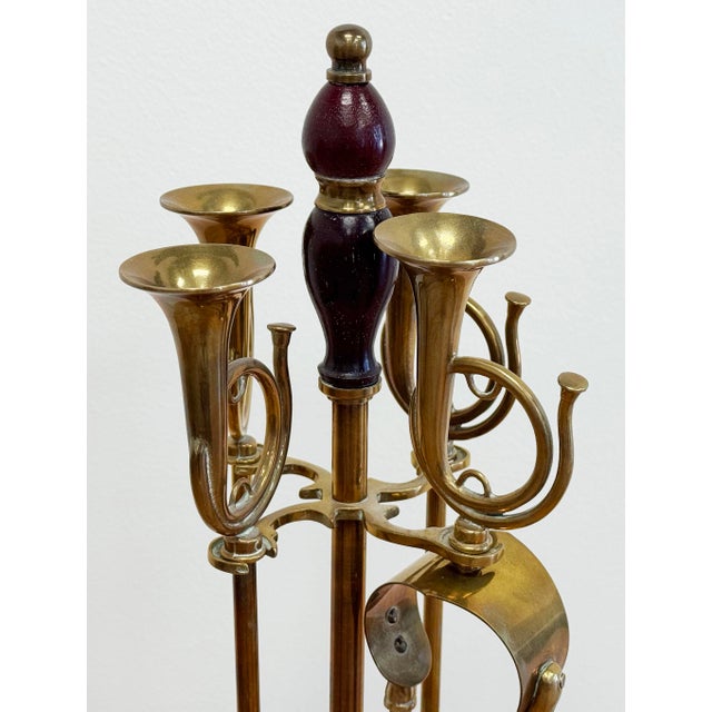 English Vintage English Country Hunting Bugle Horn Finial Brass Fireplace Tools For Sale - Image 3 of 8