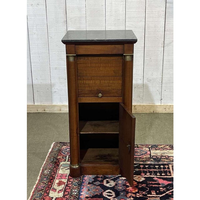 19th Century Empire Bedside Table in Cherry Wood and Black Marble For Sale - Image 6 of 16