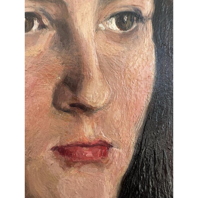 Charles Alexandre Mairet, Portrait de jeune femme, Oil on Cardboard, Framed For Sale - Image 7 of 12