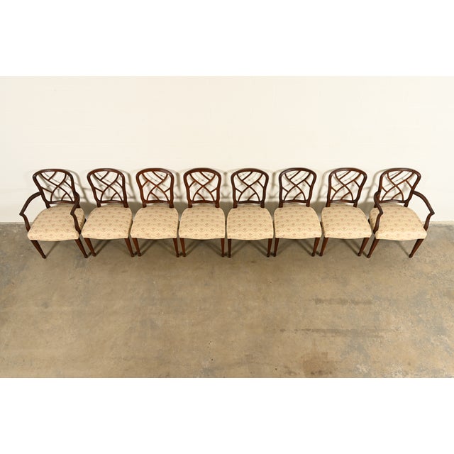 1980s Kindel Furniture Style Federal Carved Mahogany Dining Chairs, Set of Eight For Sale - Image 5 of 14