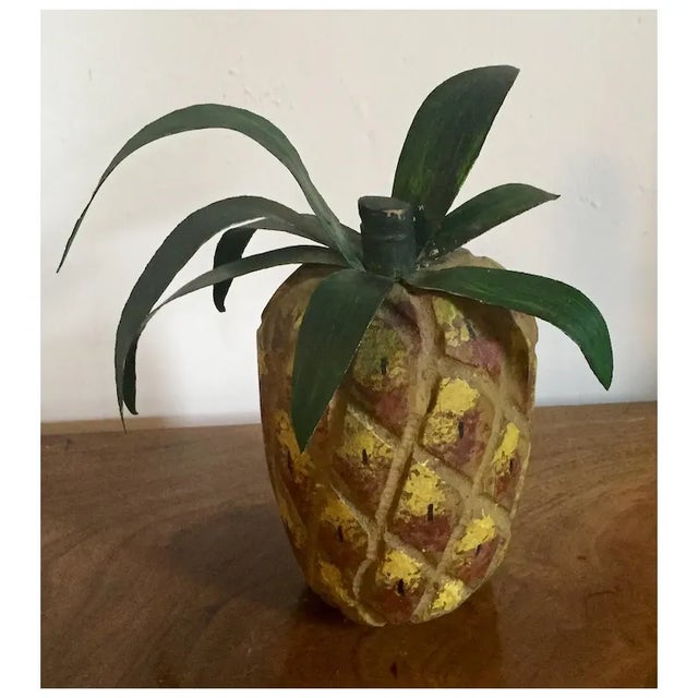 American Virginia Folk Art Carved Wood, Tin & Paint Decorated Sculpture of a Pineapple Signed Nancy Thomas For Sale - Image 9 of 10