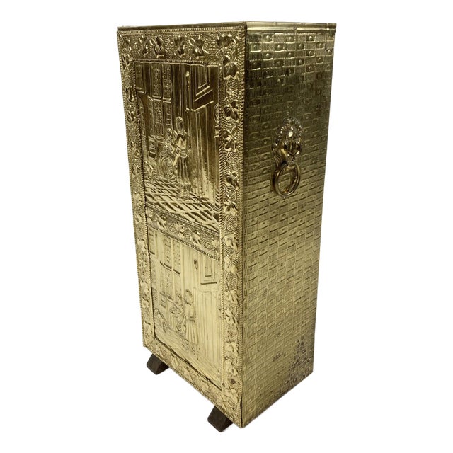 Antique French Repousse Brass Clad Umbrella Stand For Sale