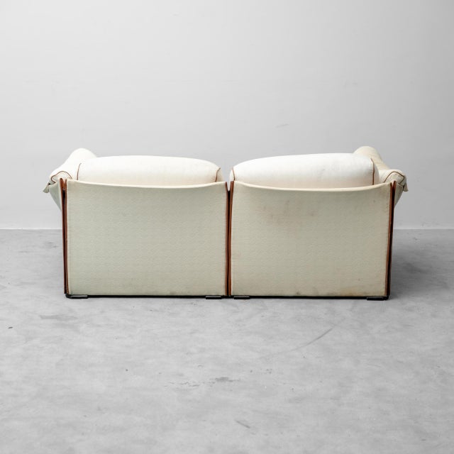 1970s Vintage Beige and Brown Two-Seater Fabric Sofa, 1970s For Sale - Image 5 of 11