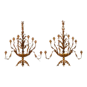 1930's Gold Metal Wall Sconces - a Pair