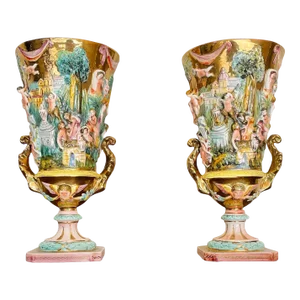 Antique Italian Capodimonte Urns, a Pair