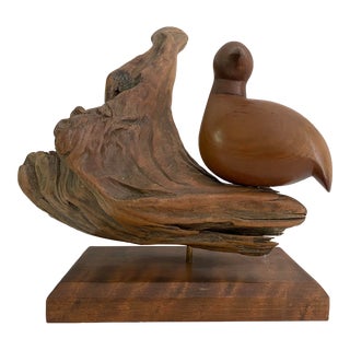 Mid-Century Modern Carved Bird on Driftwood For Sale