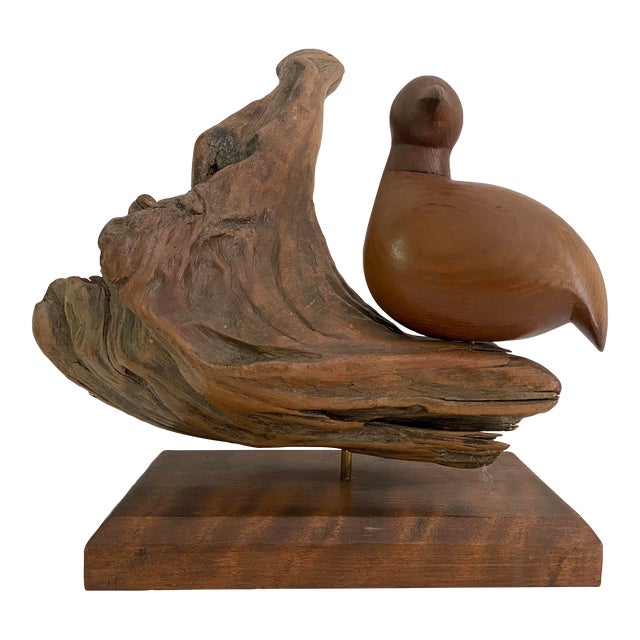 Mid-Century Modern Carved Bird on Driftwood For Sale