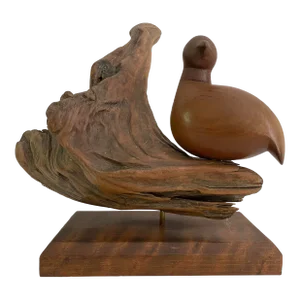 Mid-Century Modern Carved Bird on Driftwood