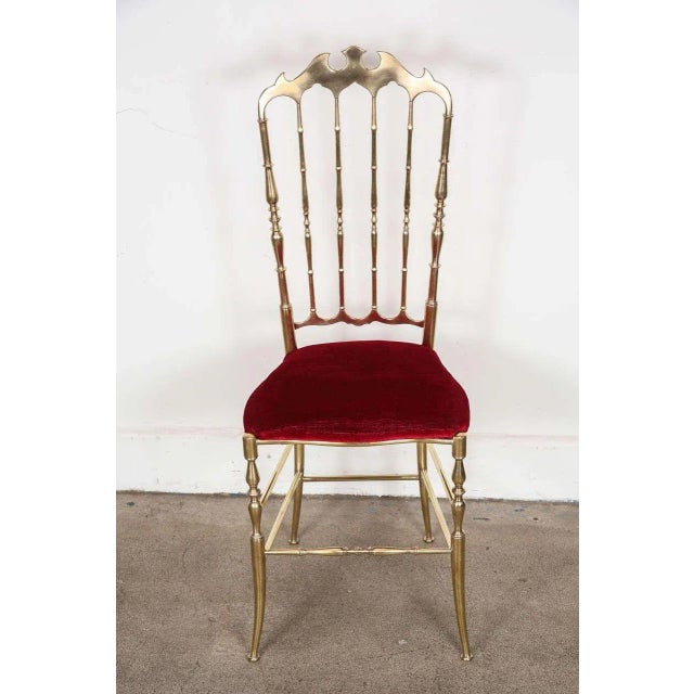 Pair of 1960s Italian Brass Chiavari Side Chairs With Red Velvet Seats For Sale - Image 10 of 12