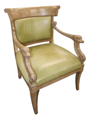 Meyer Gunther Martini Neo-Classical Style Leather & Carved Dolphin Desk or Arm Chair