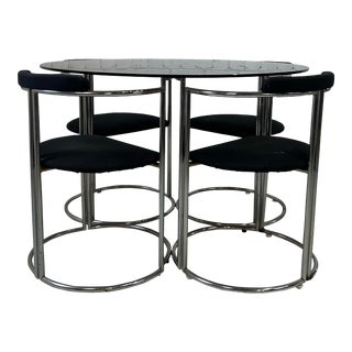 Italian Round Smoked Glass and Chrome Dining Set 4 Chairs For Sale