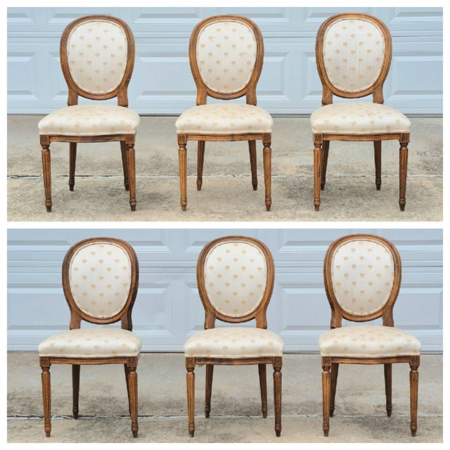 French 1990s Century Furniture Louis XVI Medallion Back Oak Dining Chairs for Reupholstery, Set of 6 For Sale - Image 3 of 12