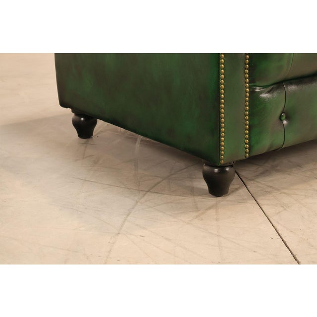 Chesterfield Style Pair of Green Leather Club Chairs For Sale - Image 9 of 16