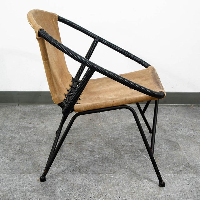 Mid Century Danish Modern Side Chair Round Ole Attributed to Erik Jorgensen Tan Suede Black For Sale - Image 9 of 12