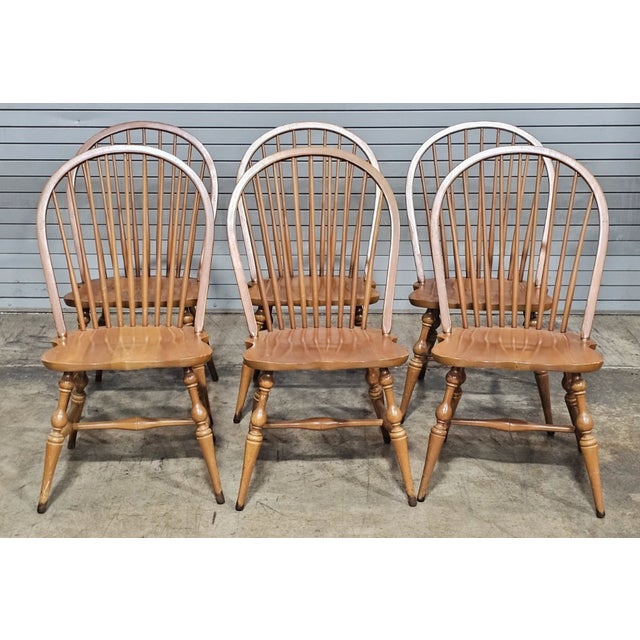 Store Item: Set of 6 Sold Maple Bow Back Windsor Chairs Description: Set includes 6 side chairs. The chairs feature bow...