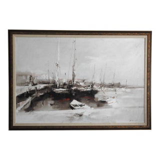 Large Mid 20th Century Atmospheric Harbor Scene by Charles C. Gruppe Zantman Gallery Provenance For Sale