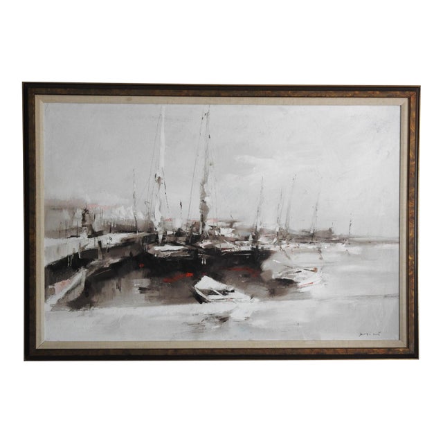 Large Mid 20th Century Atmospheric Harbor Scene by Charles C. Gruppe Zantman Gallery Provenance For Sale