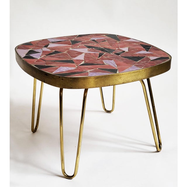 Mid-Century Modern Mosaic and Brass Side Table with Hair Pin Legs from Ilse Möbel, 1950s For Sale - Image 9 of 13