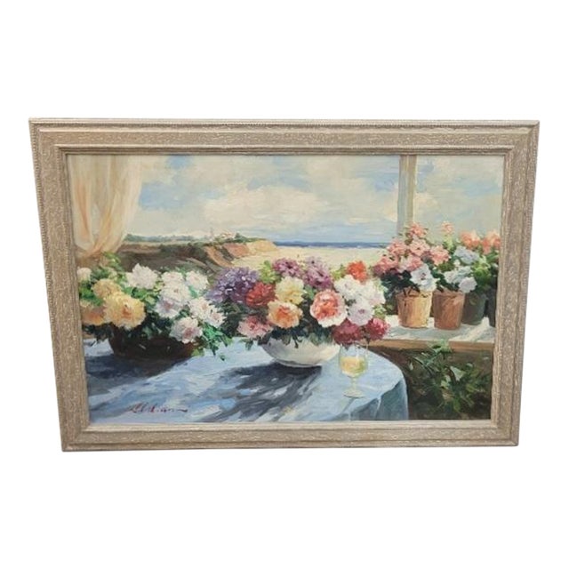 1980s Beautiful Vintage Oil Painting of Flowers Signed For Sale