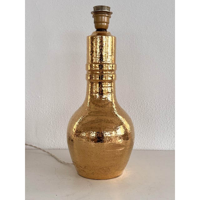 Mid-Century Italian Ceramic and Gold 24k Metallic Table Lamp by Aldo Londi for Bitossi, 1970s For Sale - Image 13 of 14