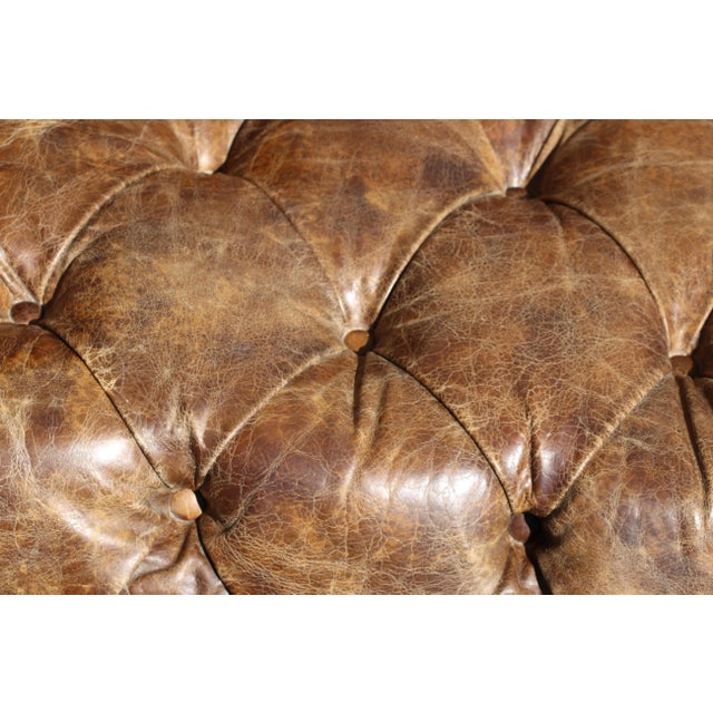 Industrial Aviator Chesterfield Sofa in Distressed Brown Leather & Riveted Aluminum Panels For Sale - Image 11 of 18