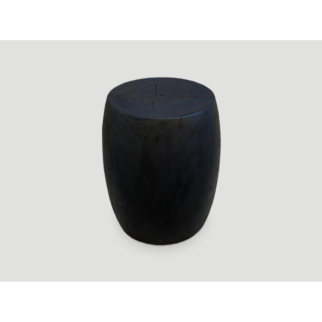 Andrianna Shamaris Charred Lychee Wood Drum Side Table or Stool For Sale - Image 4 of 6