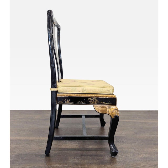 Chinoiserie Custom Chinoiserie Black Lacquer Dining Chair For Sale - Image 3 of 9