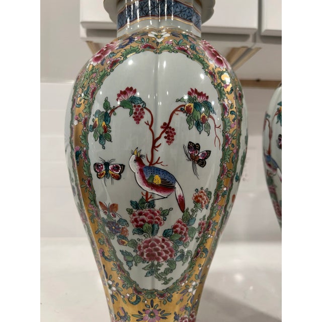 Early 20th Century Pair, Samson French Porcelain Famille Rose Medallion Pallet Porcelain Urns For Sale - Image 5 of 12