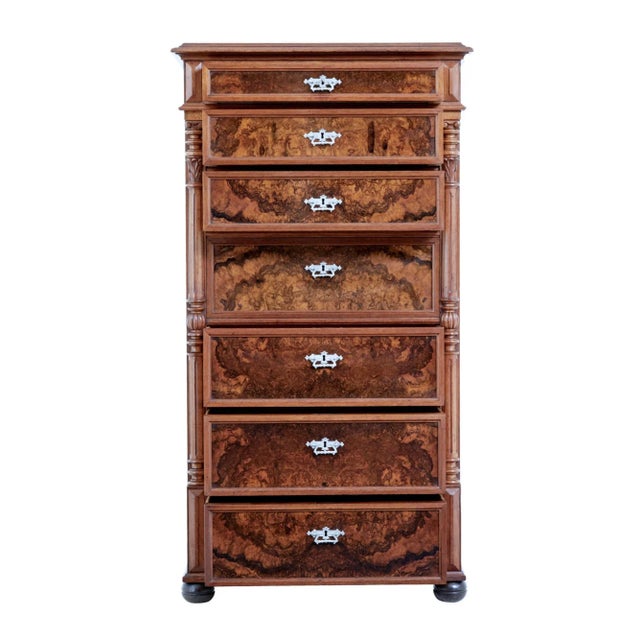 Tall Antique Chest of Drawers in Burr Walnut For Sale - Image 12 of 14