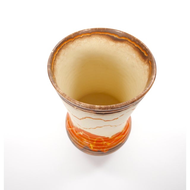Orange Mid-Century West German Glazed Porcelain Vase, Orange, Eggshell & Brown 10" Tall For Sale - Image 8 of 9
