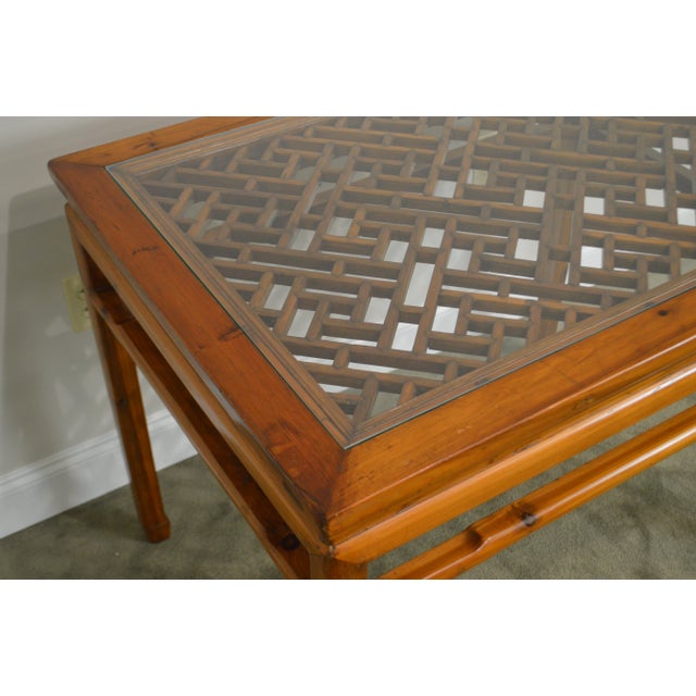 Vintage Chinese Lattice Work Table With Glass Top For Sale - Image 12 of 13