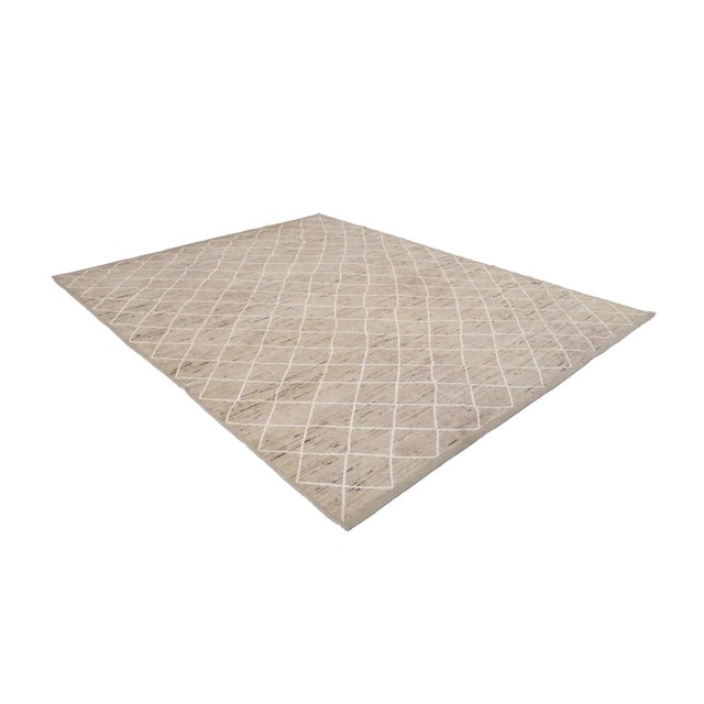 Modern Moroccan-Style Beige Tribal Wool Rug For Sale - Image 9 of 13