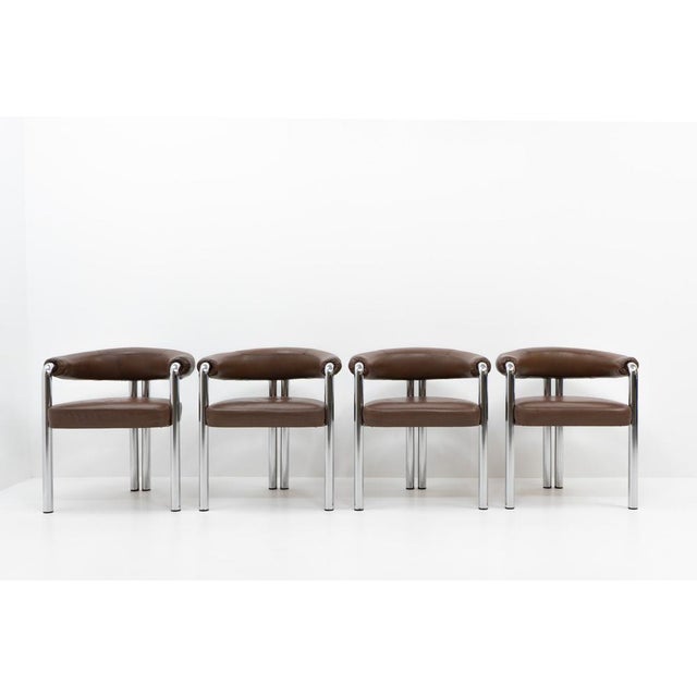 Dining Chairs in Brown Leather attributed to Nienkamper from de Sede, 1980s, Set of 4 For Sale - Image 4 of 15