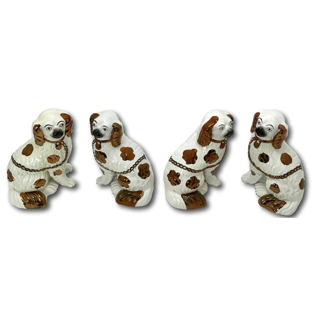 Set of 4 Antique Mid 19th Century Copper Luster Decorated English Staffordshire Pottery Dogs - Spaniels For Sale - Image 4 of 12